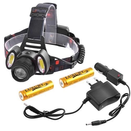 Фонарь налобный 2117-T6+2COB 2х18650 3 LED 4 режима работы свечения 1500Lm (ws76872)