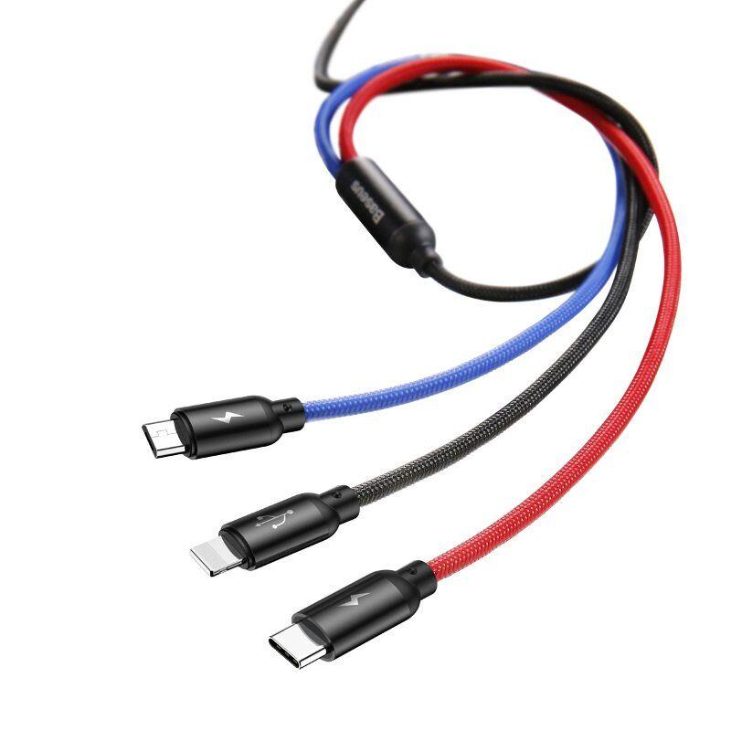 Кабель USB Baseus Three Primary Colors 3 в 1 Lightning+Type-C+Micro-USB 3.5 A 0,3 м Black - фото 4