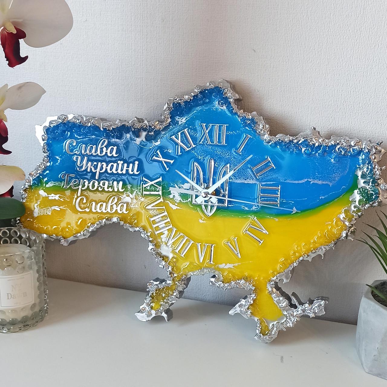 Часы настенные из эпоксидной смолы Карта Украины 40x25 см