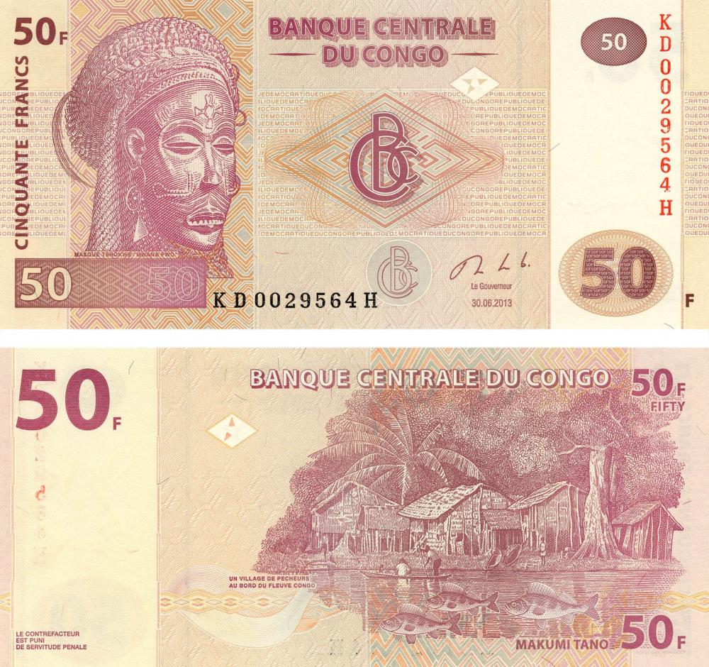 Коллекционная банкнота Демократическая республика Конго 50 франков 2013 UNC P97A (Б05544)