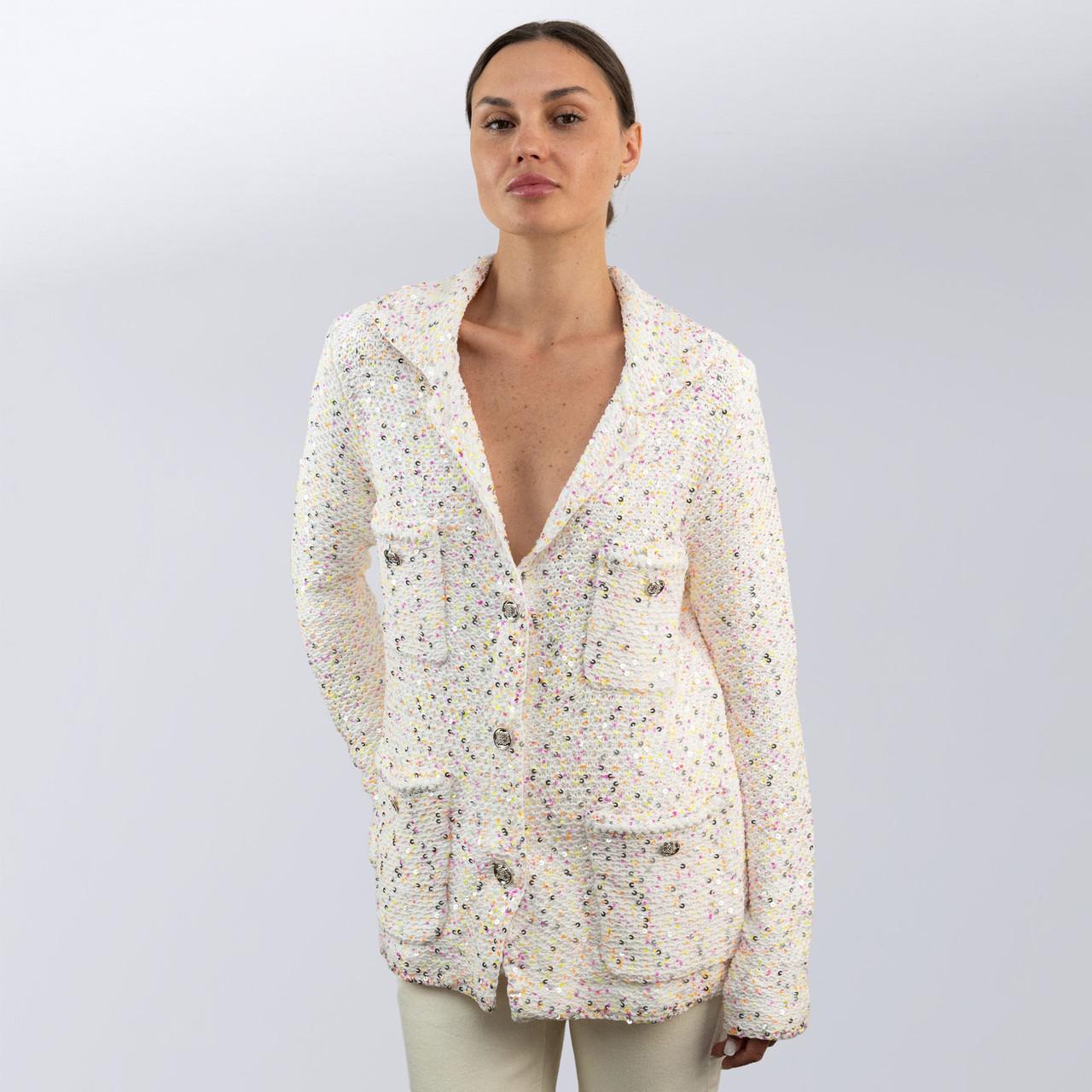 Кардиган жіночий повсякденний Chanel з паєтками M Білий (2588762943)