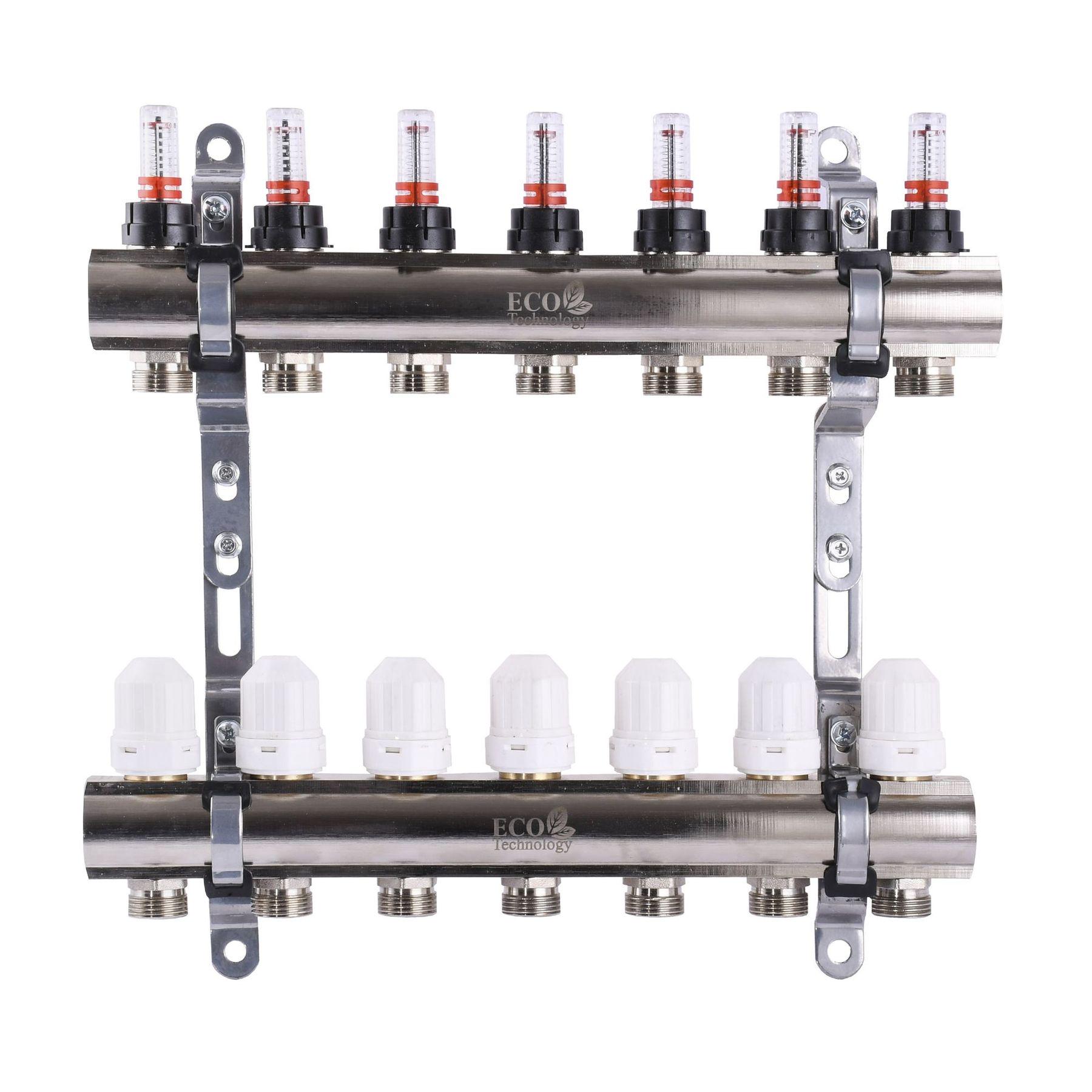 Коллектор Eco с измерителем расходов и регуляторами и креплением 001D 1″х7 (000010751)