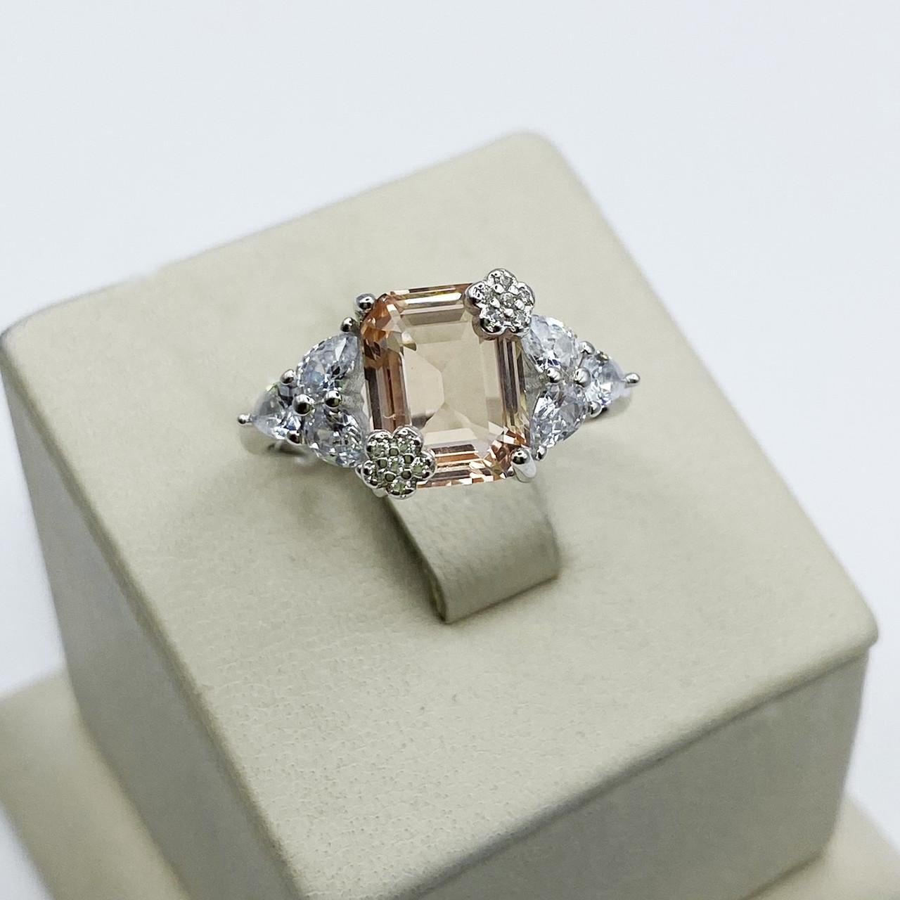 Кольцо серебряное с морганитом и кубическим цирконием р. 18 3,62 г (1947524562)