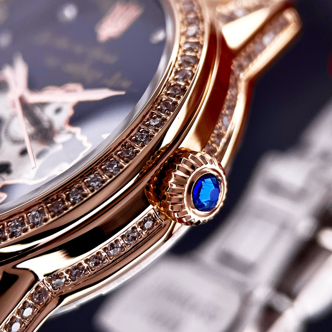 Наручные часы женские Awarder 3D с Гербом Украины патриотические механические со стразами круглые Золотой (1202-0530) - фото 14