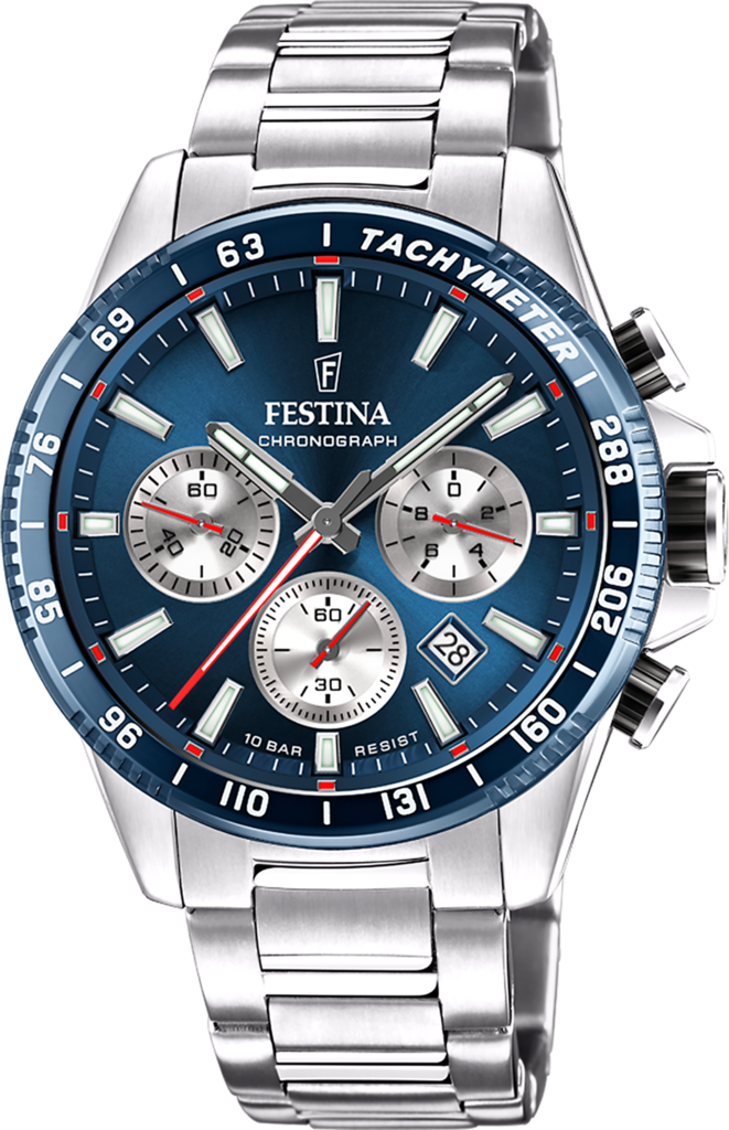 Наручные часы мужские Festina F20560/2 Timeless Chronograph со стальным корпусом WR 100 м и синим циферблатом