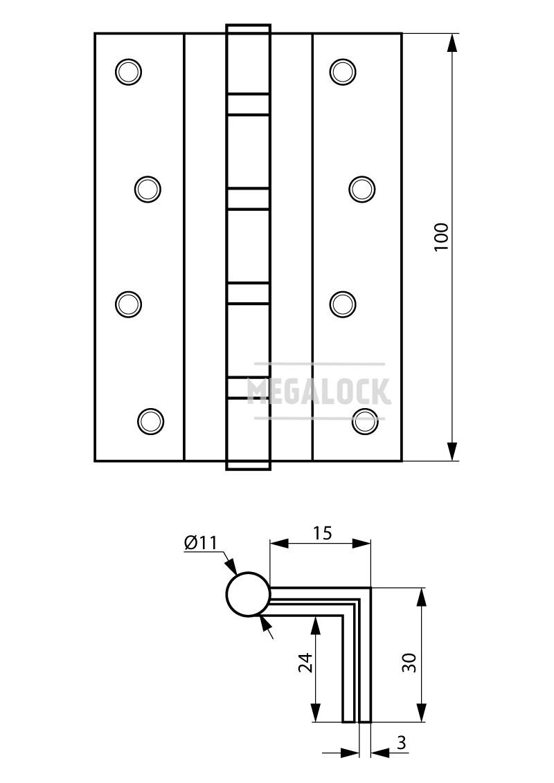 Петля дверна Siba кутова латунна 100 мм Полірована латунь (2BB 4"х3"х3 мм FHP BP CRANK) - фото 3 Петля дверна Siba кутова латунна 100 мм Полірована латунь (2BB 4"х3"х3 мм FHP BP CRANK) - фото 3