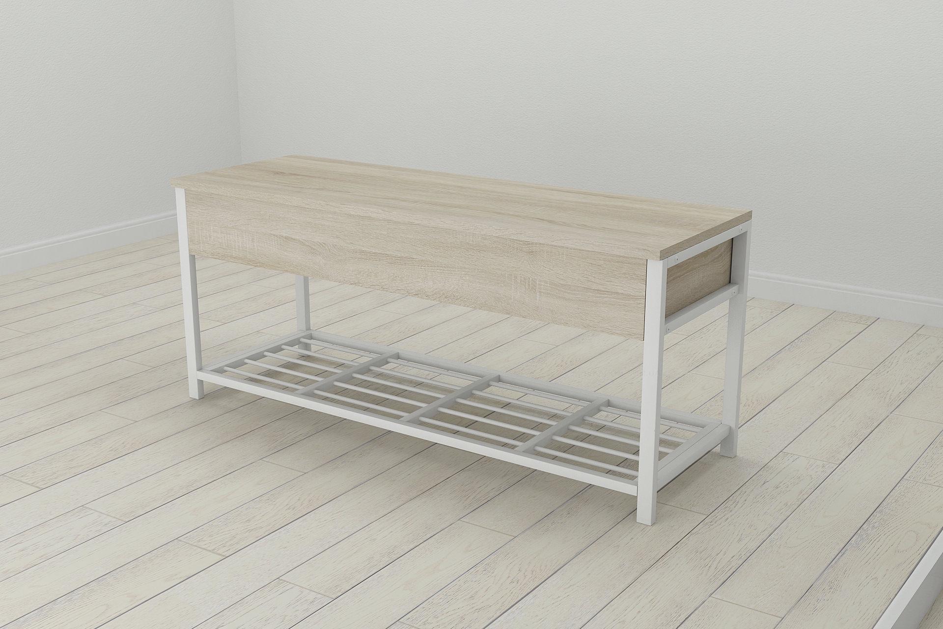 Банкетка с ящиком Ferrum-decor Дрейк 2 металл/ДСП 16 мм 550x1200x400 мм Белый/Сонома (FRD-103076)