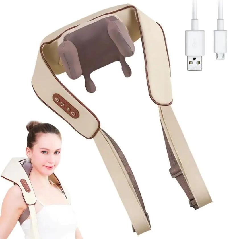 Масажер бездротовий роликовий для шиї та спини Massage Pillow XL-653 3 режими акумуляторний Коричневий (373662ОР) - фото 5