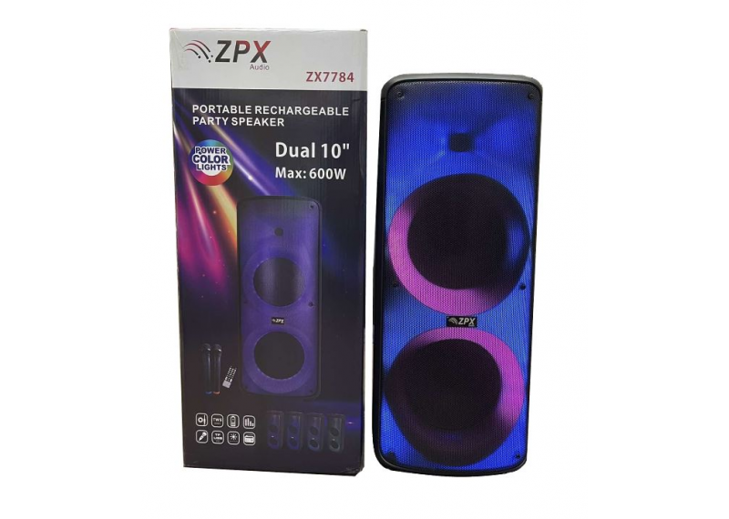 Профессиональная аккумуляторная акустическая портативная Bluetooth система ZPX ZX-7784 с радиомикрофоном 600 Вт Черный (ZPX-003)