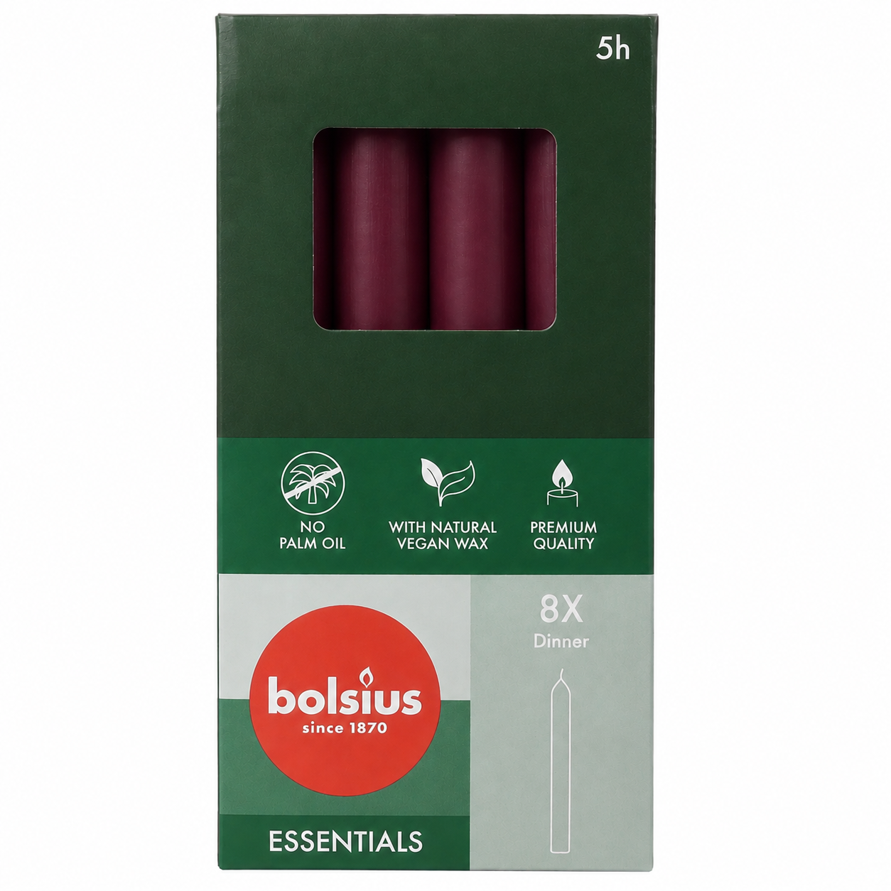 Свеча столовая Bolsius 170/20 мм 8 шт Wine red (3157922019)
