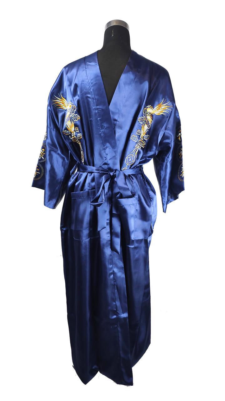 Мужской халат с драконом р. 54-56 Темно-синий (C3718)
