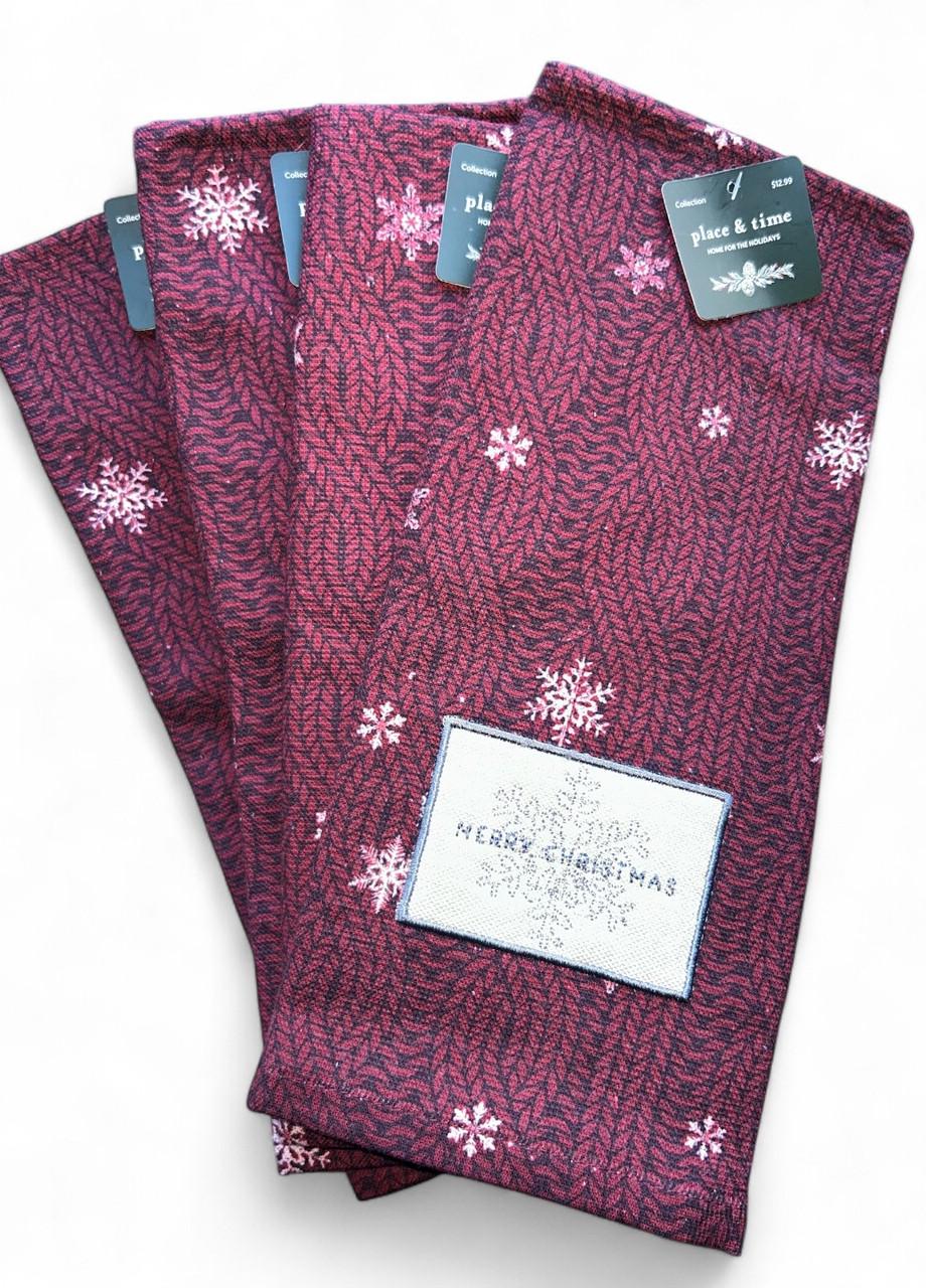 Полотенце новогоднее Place & time Home for the holidays со снежинками 41x66 см Бордовый (2792163196) - фото 2
