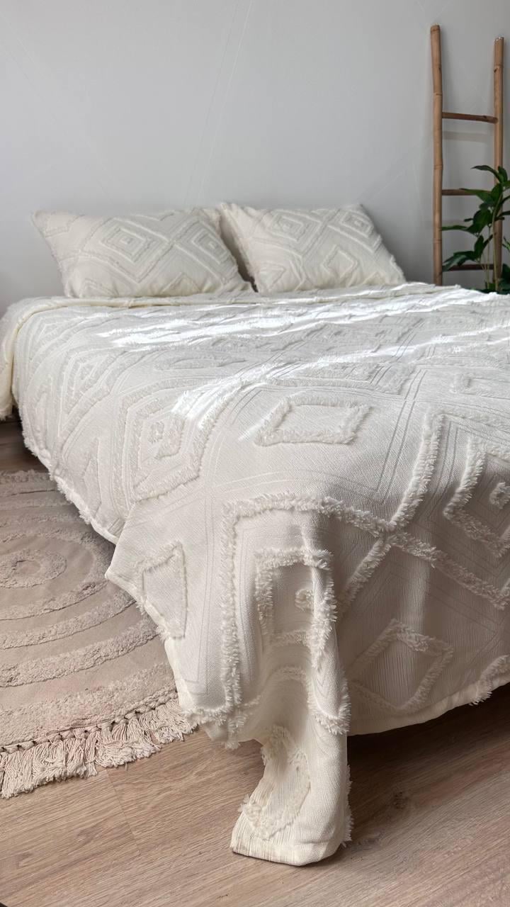 Покрывало Скандинавский большой ромб 140х240 см Молочный - фото 4 Покрывало Скандинавский большой ромб 140х240 см Молочный - фото 4