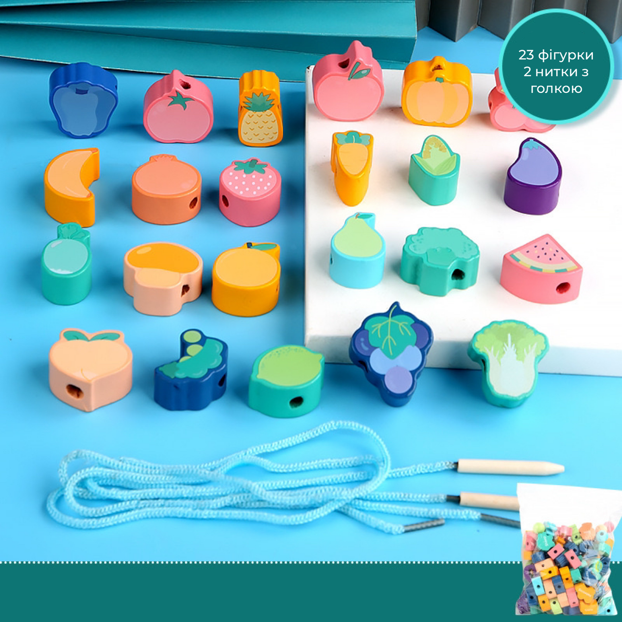 Дерев'яна іграшка Овочі та фрукти 23 фігурки (24246834) - фото 3 Дерев'яна іграшка Овочі та фрукти 23 фігурки (24246834) - фото 3