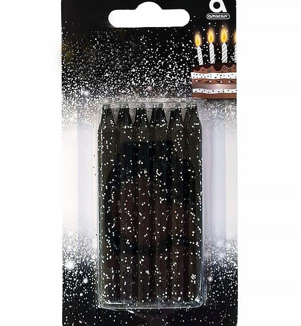 Свечи в торт Black glitter набор 12 шт. 8 см