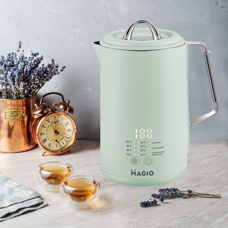 Електрочайник Magio MG-515 з регулювання температури 1,5 л 1500W Green (26202740) - фото 2