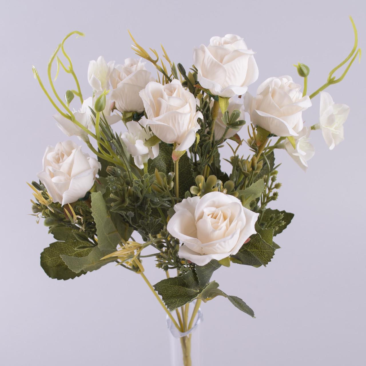 Искусственные цветы Букет мини розы с цветом гороха Кремовый (1693-2)