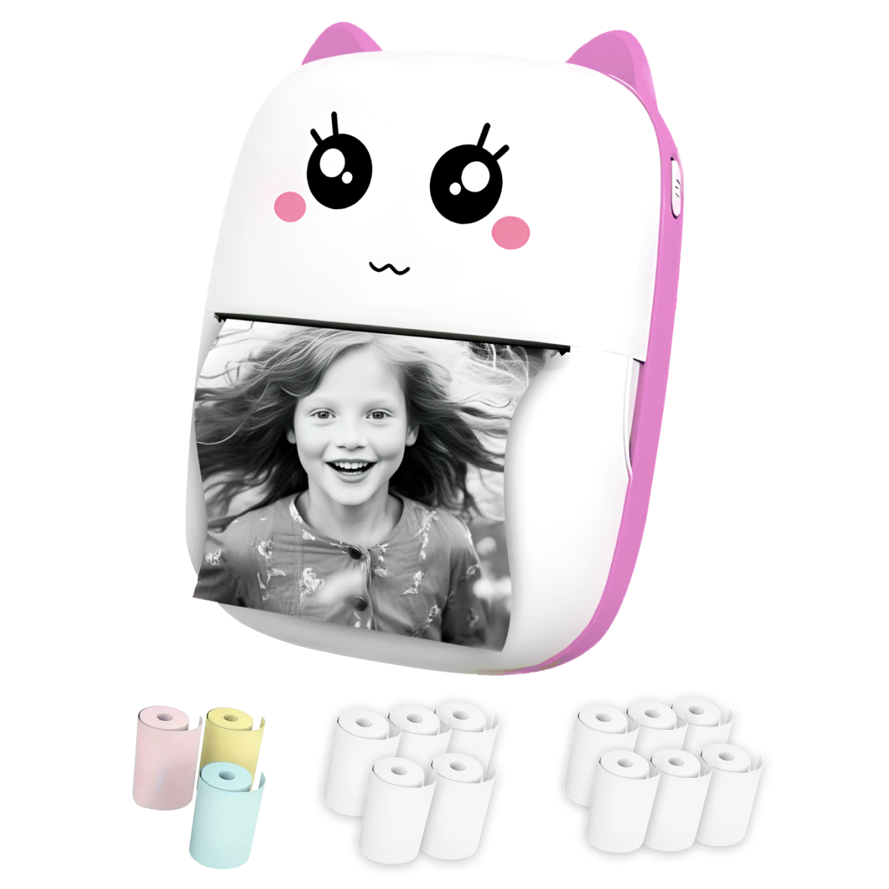 Детский мини-принтер портативный блютуз 15в1 розовый