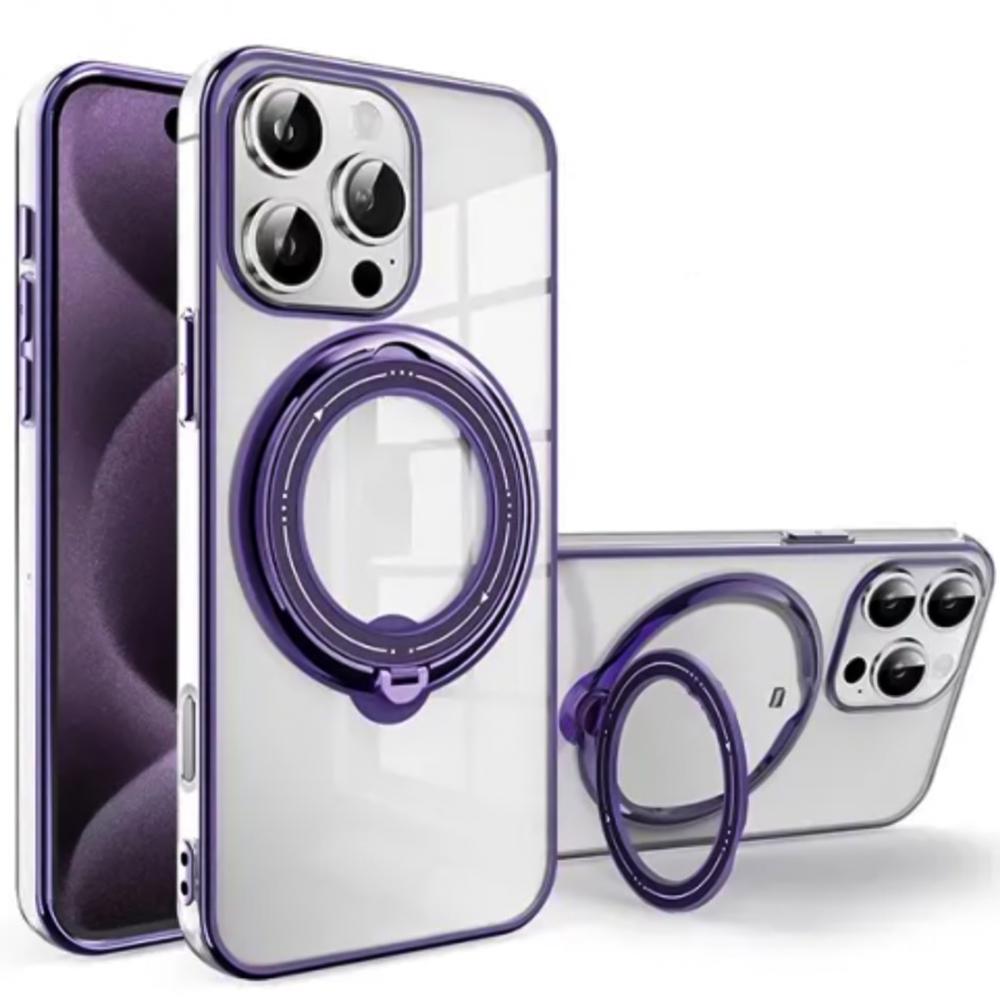 Силиконовый чехол накладка Clear Case для iPhone 16 Pro Max с металлическим кольцом - держателем Фиолетовый Силиконовый чехол накладка Clear Case для iPhone 16 Pro Max с металлическим кольцом - держателем Фиолетовый