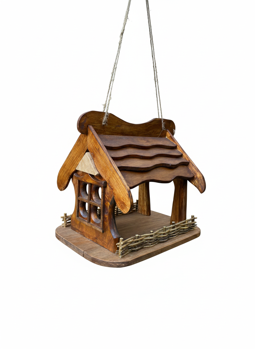 Кормушка для птиц Кафе деревянная ручной работы с индивидуальной надписью (0428)