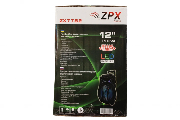 Портативная колонка ZPX ZX-7782 з мікрофоном 150 Вт Чорний (ZPX-012) - фото 3