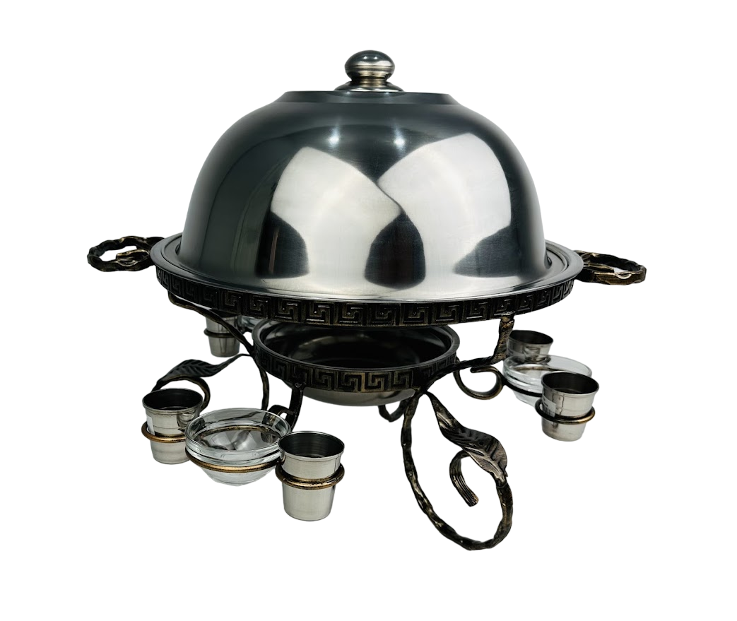 Садж с соусницами и стопками для подачи и подогрева пищи Греция из нержавеющей стали 36 см (2-10-SJ-6577)