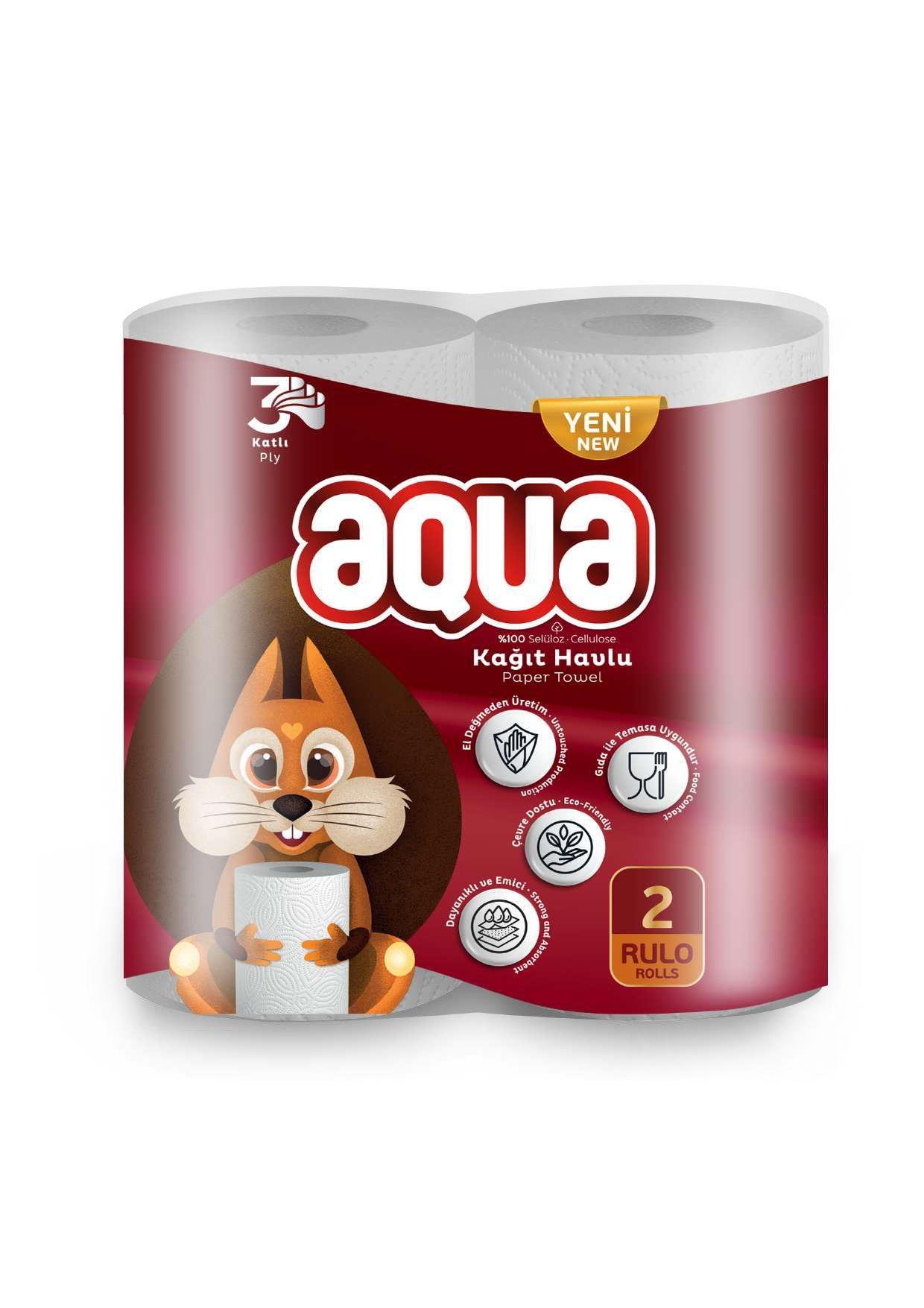 Полотенце бумажное Aqua 3-х слойное 2 рулона (00000000089)