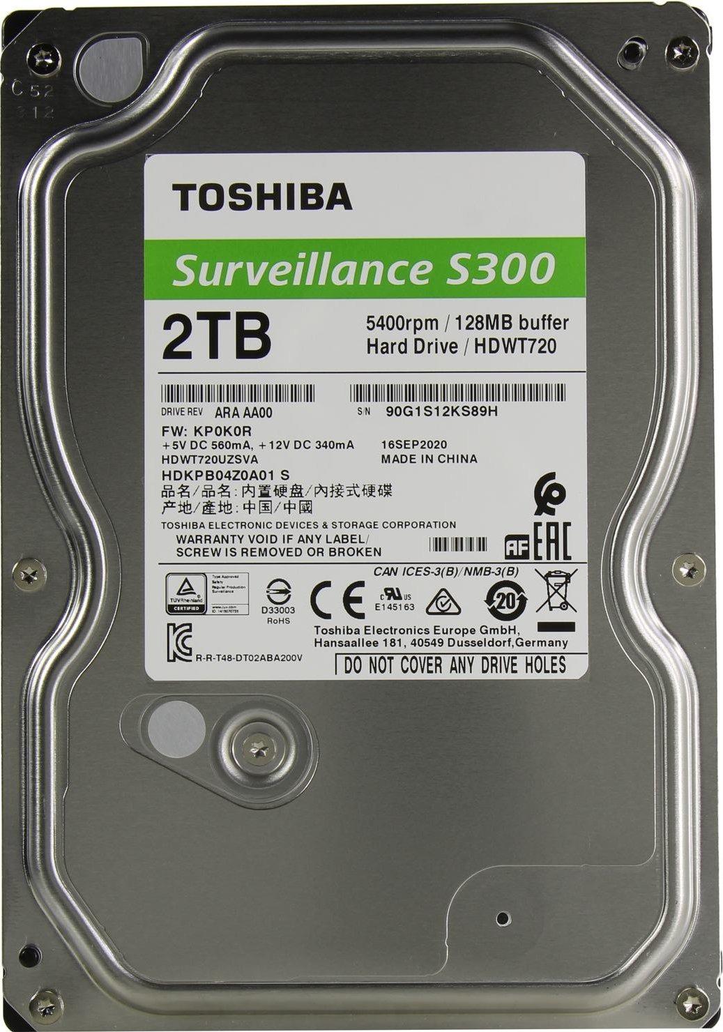 Жорсткий диск Toshiba S300 Surveillance 1 ТБ/128 МБ/5400 об/хв (HDWT720UZSVA) - фото 3