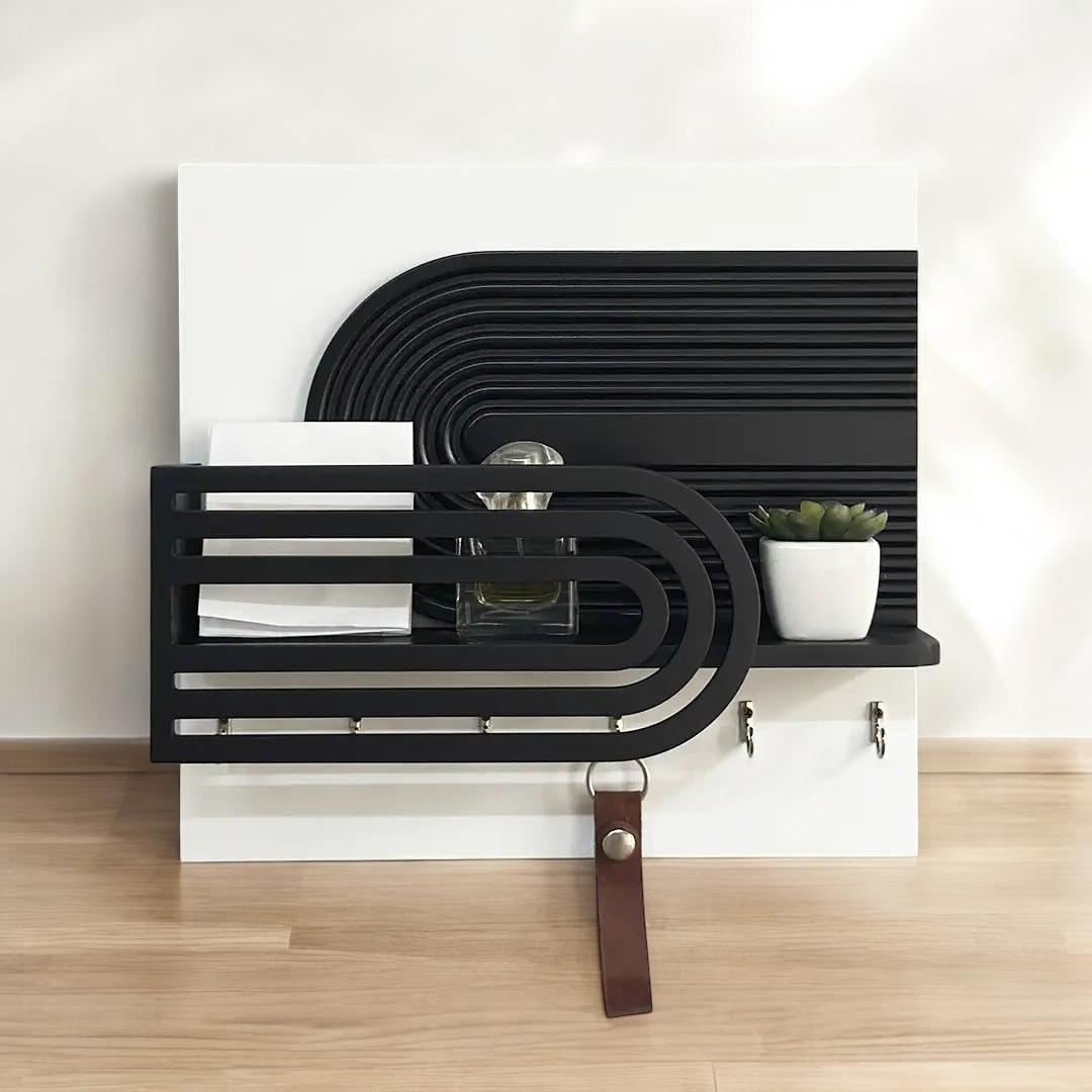 Ключниця настінна з поличкою Чорно-білий (444009)