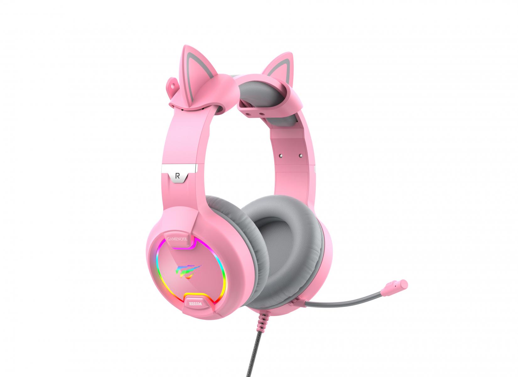 Наушники игровые с микрофоном Havit HV-H2233d Cat Pink (54520) - фото 2