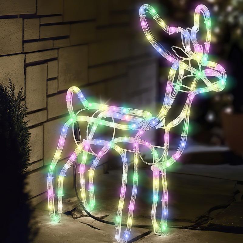 Светодиодная фигура из дюралайта «Новогодний олень» 47х43 см маленький от сети Разноцветный