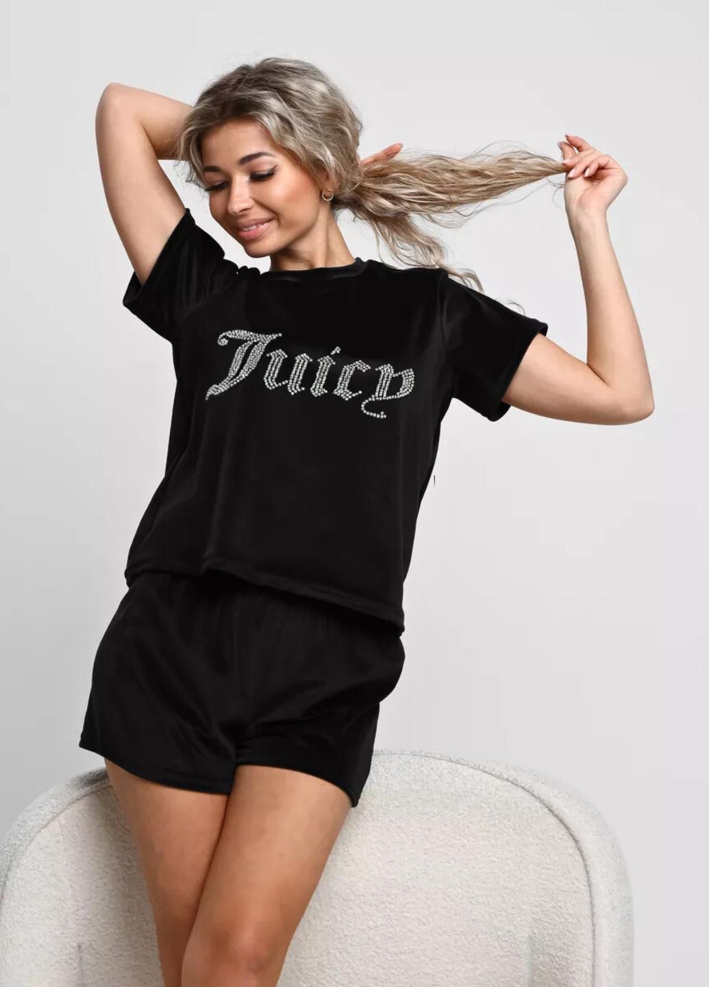 Пижама женская велюровая FS Juicy футболка/шорты XL Black (7604) - фото 3 Пижама женская велюровая FS Juicy футболка/шорты XL Black (7604) - фото 3