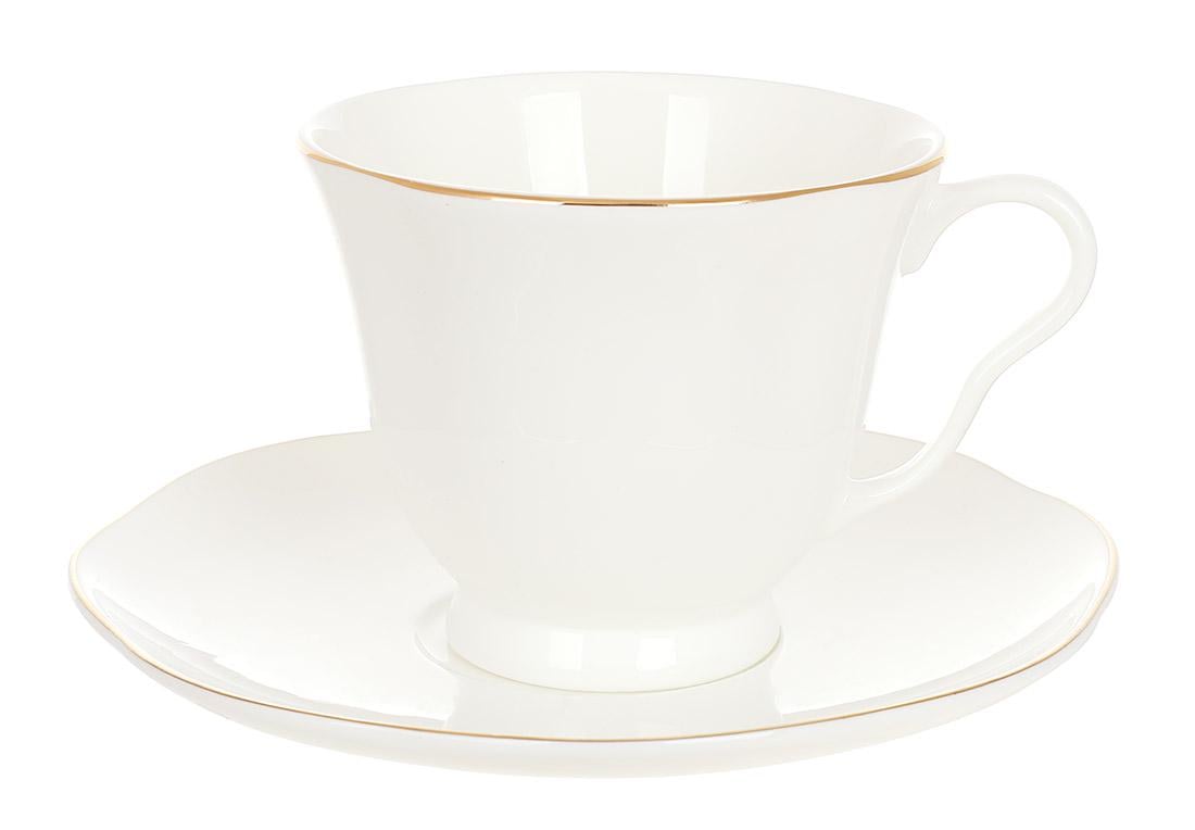 Набор чашка с блюдцем порцеляновый 220 мл с золотой окантовкой (871-034)