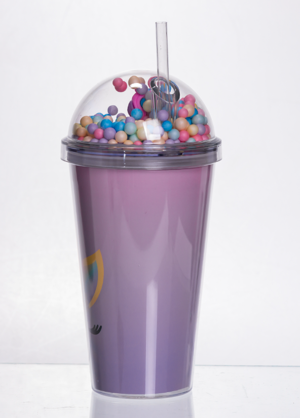 Склянка багаторазова Єдиноріг з кришкою та трубочкою 400 мл Фіолетовий (HP-18-2V) - фото 3