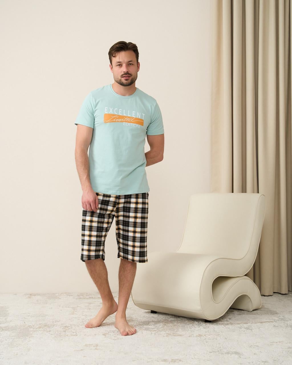 Піжама чоловіча Tom John 93451k бавовняна футболка і шорти M Ментоловий