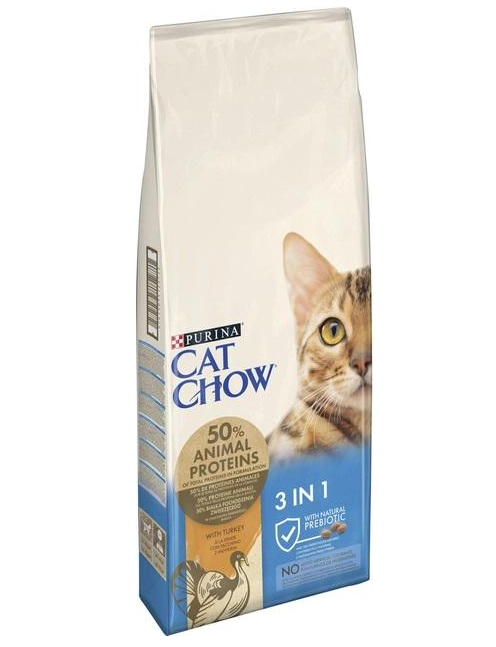 Сухой корм для взрослых кошек Purina Cat Chow Feline с формулой тройного действия с индейкой 15 кг