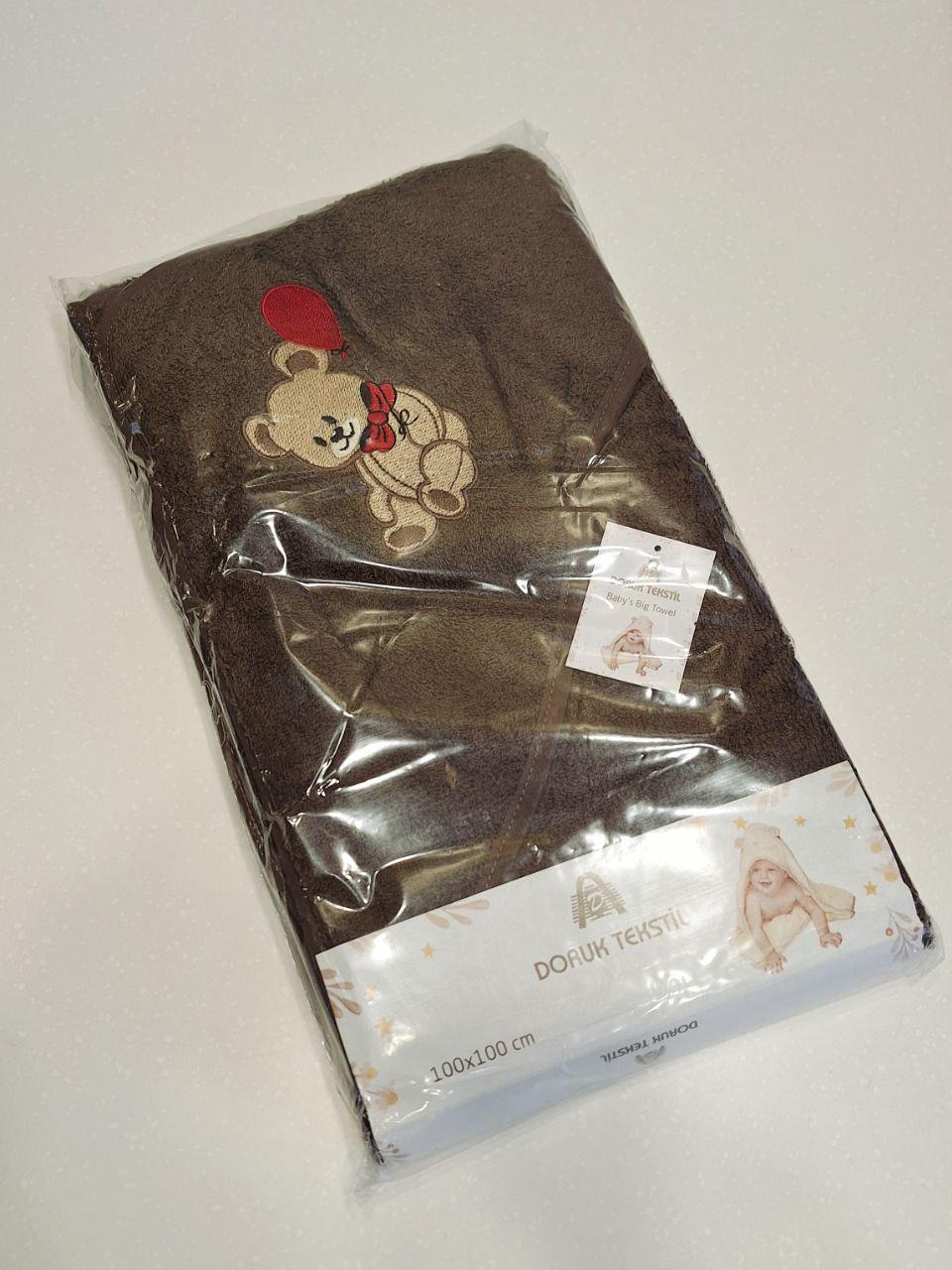 Рушник-куточок для діток Ведмедик з кулькою махровий 100х100 см Коричневий (1961)