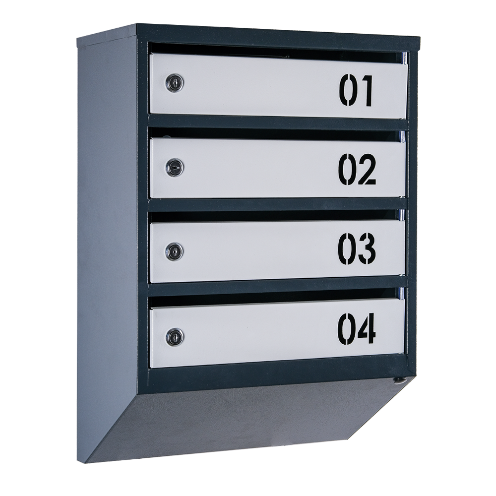 Почтовый ящик многосекционный ЯП04В 4-ячеек с замками Антрацитовый/Серый (21005130)