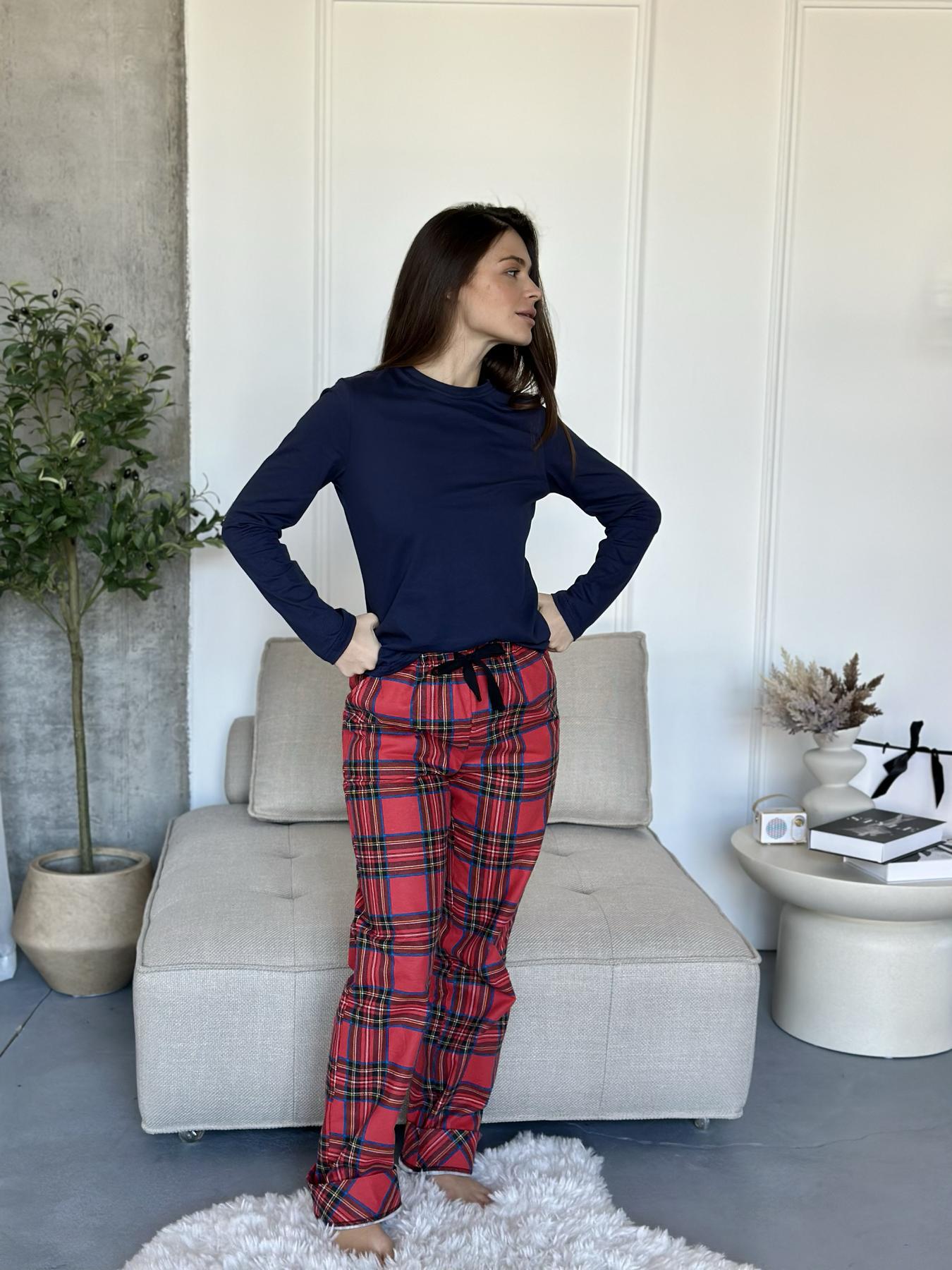 Комплект жіночий COSY Navera штани/лонгслів клітина 2XL Червоно-синій (FN01/1HH)