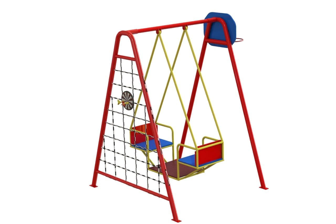 Гойдалка дитяча човник на жорсткій підвісці Червоний/Жовтий (715/кл)