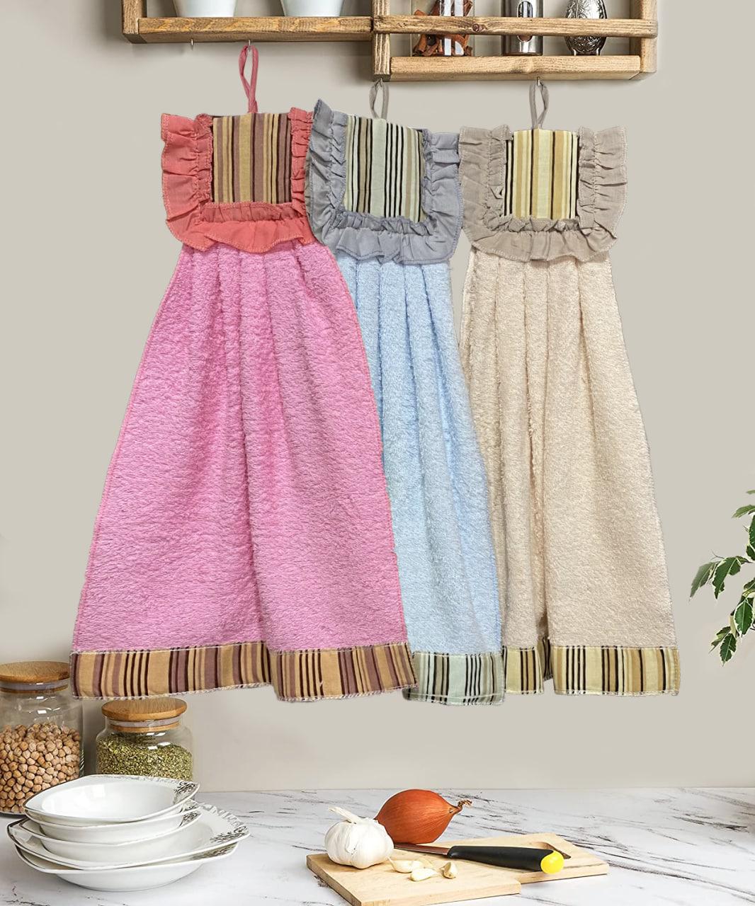 Набор кухонных полотенец Zastelli Платье в полоску №2 махровые 34х50 см 3 шт. Розовый/Голубой/Бежевый (19215)