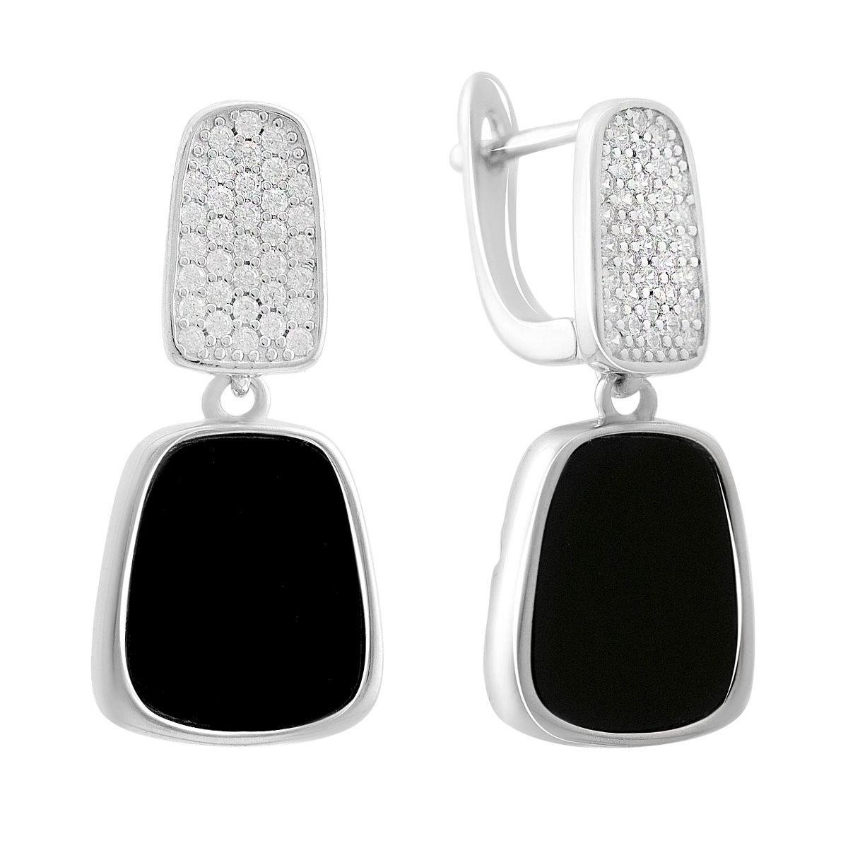 Сережки срібні з оніксом та фіанітами