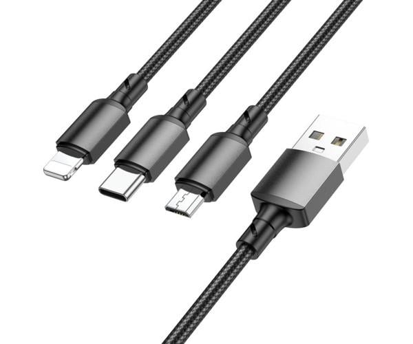 Кабель Data Borofone BX72 3в1 Lightning/Type-C/Micro 1 м Black (06BX72LUMB) Кабель Data Borofone BX72 3в1 Lightning/Type-C/Micro 1 м Black (06BX72LUMB)
