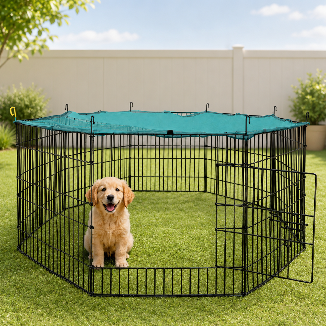 Вольер Chomik PET5431 56x57 см с солнцезащитной сеткой 8 панелей для собак/кошек/кроликов и мелких животных Черный