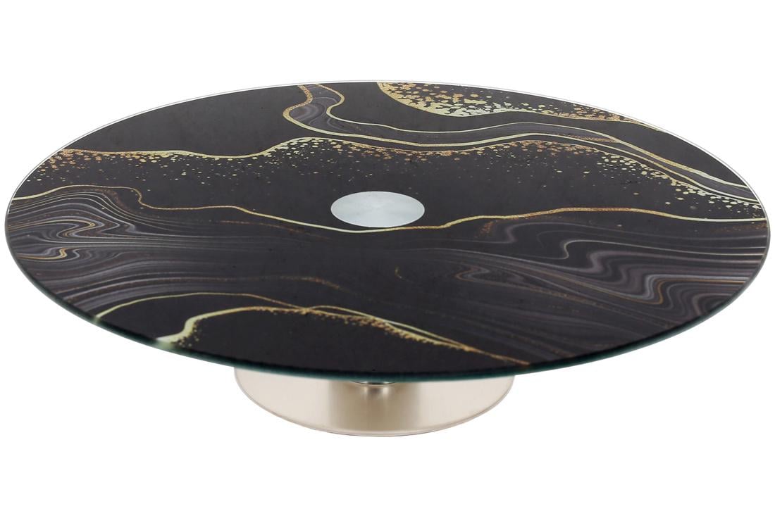 Блюдо Bonadi на ножке для сервировки стола 30 см Черный мрамор (594-237)