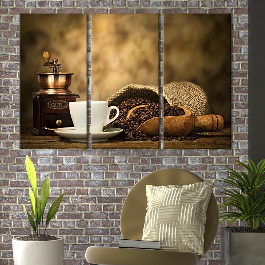 Модульная картина триптих Кофемолка и зерна кофе 128x81 см (291-31)