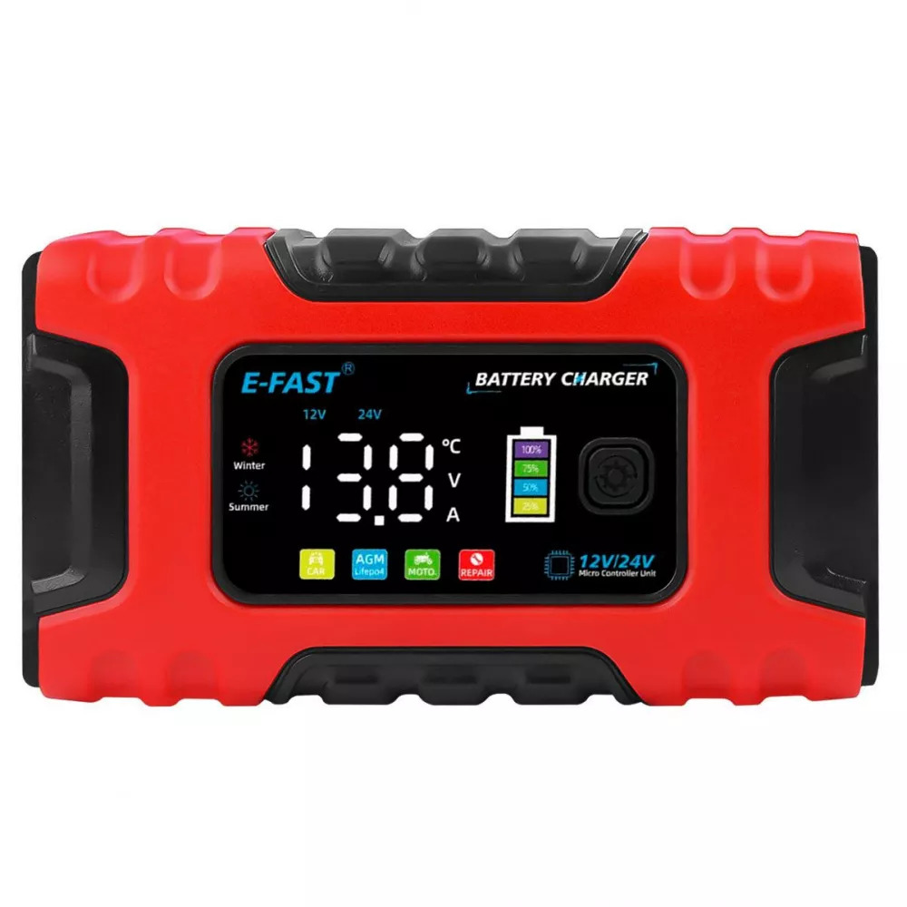 Зарядное устройство в автомобиль E-FAST TK600 12V 10A 24V 5A с LED-дисплеем Красный (27317142)
