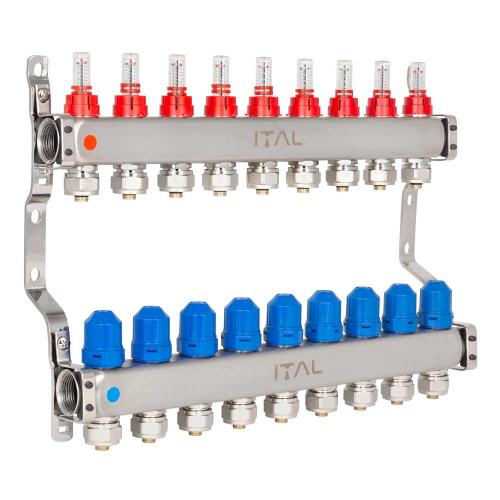 Колекторний блок з витратомірами ITAL HC1-09 3/4" Ek нержавіюча сталь (SQ-1047074) - фото 1