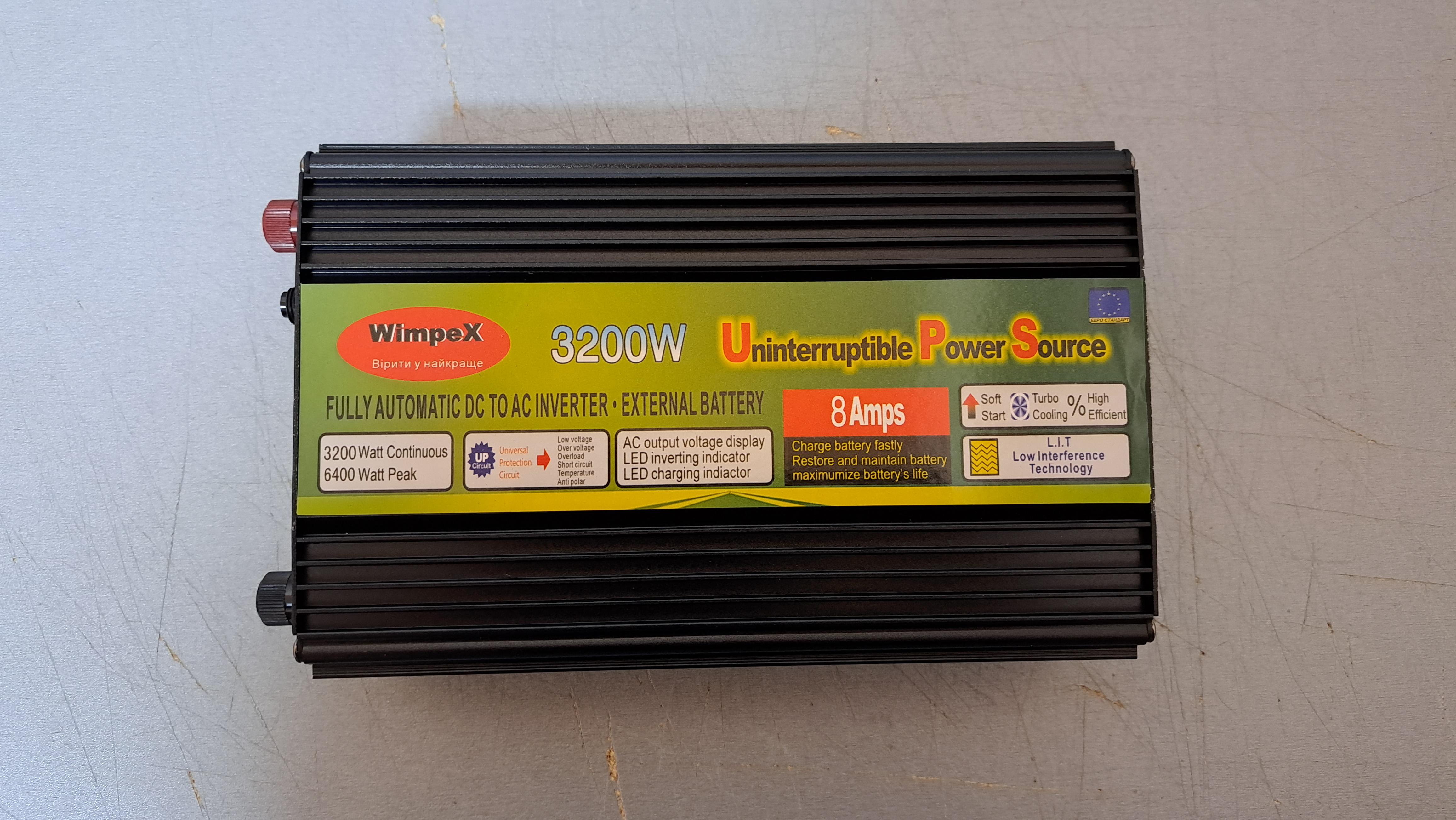 Преобразователь напряжения WIMPEX 12-220V 3200W с автоматической зарядкой 8А - фото 8