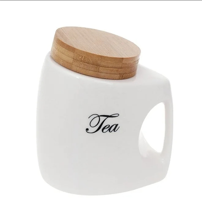 Баночка керамическая Flora Tea 1 л с бамбуковой крышкой Белый
